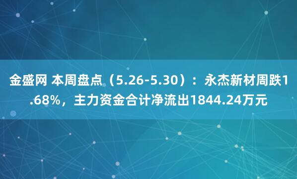 金盛网 本周盘点(5.26-5.30):永杰新材周跌1.68%,主力资金合计净流出1844.24万元