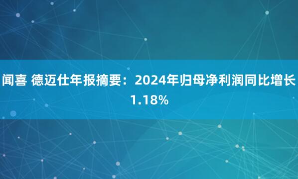 闻喜 德迈仕年报摘要:2024年归母净利润同比增长1.18%