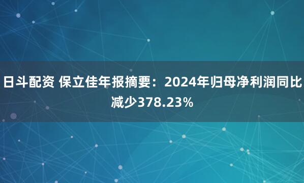 日斗配资 保立佳年报摘要:2024年归母净利润同比减少378.23%